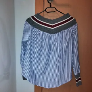Blusa vintage rayas y cuello tejido