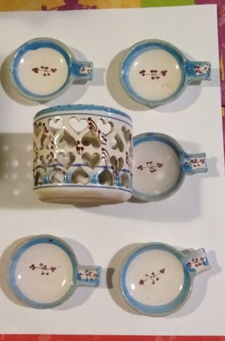 5 Ciotoline Porta Salse Ceramica Blu/Bianco