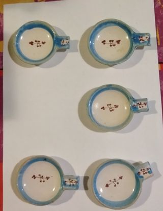 5 Ciotoline Porta Salse Ceramica Blu/Bianco