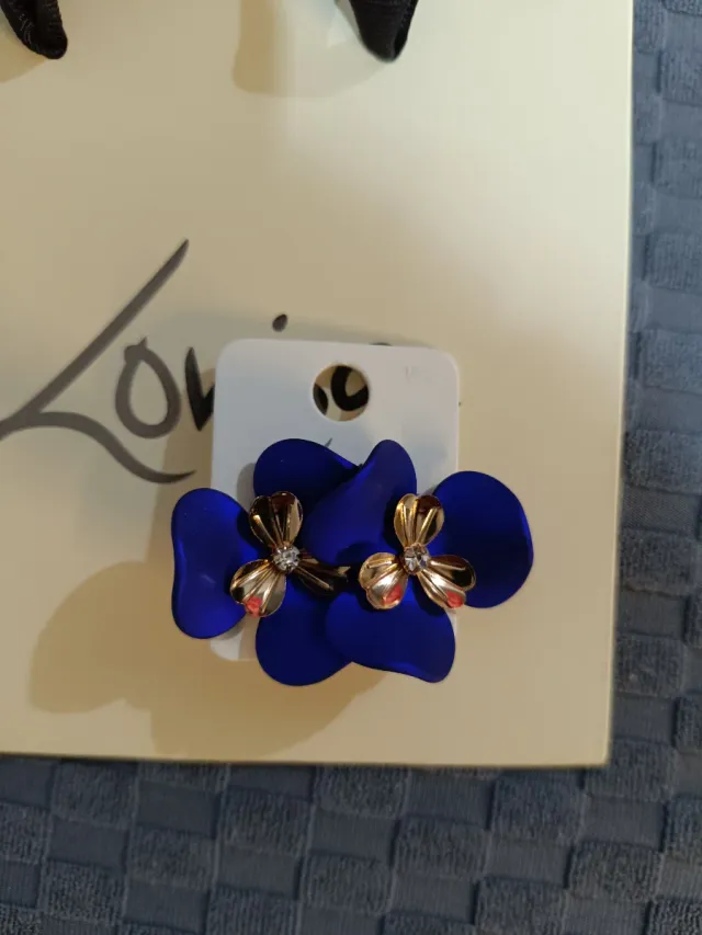 Orecchini fiore blu e oro