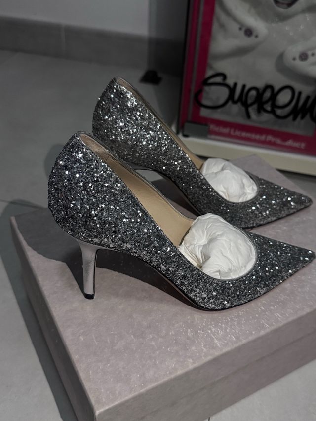 Jimmy Choo Zapatos de Salón Plateados Brillantes
