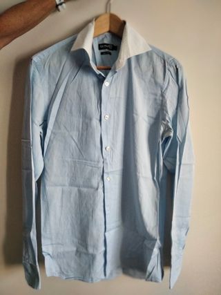Camisa Fórmula Joven Azul Cuello Blanco