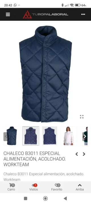 Chaleco Acolchado Trabajo Alimentación T L
