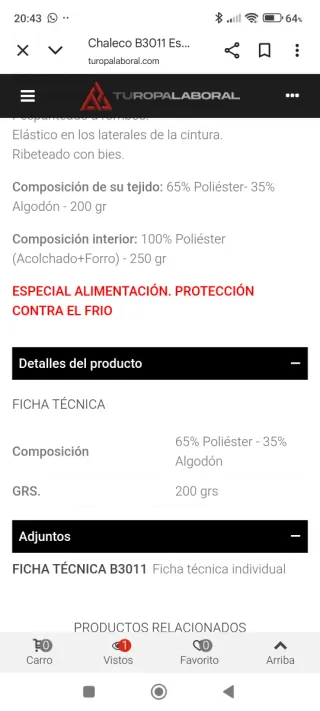 Chaleco Acolchado Trabajo Alimentación T L