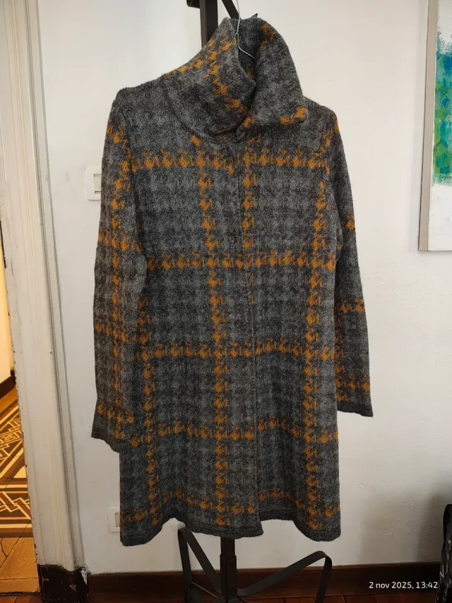 Cappotto Lana Donna Grigio Arancio