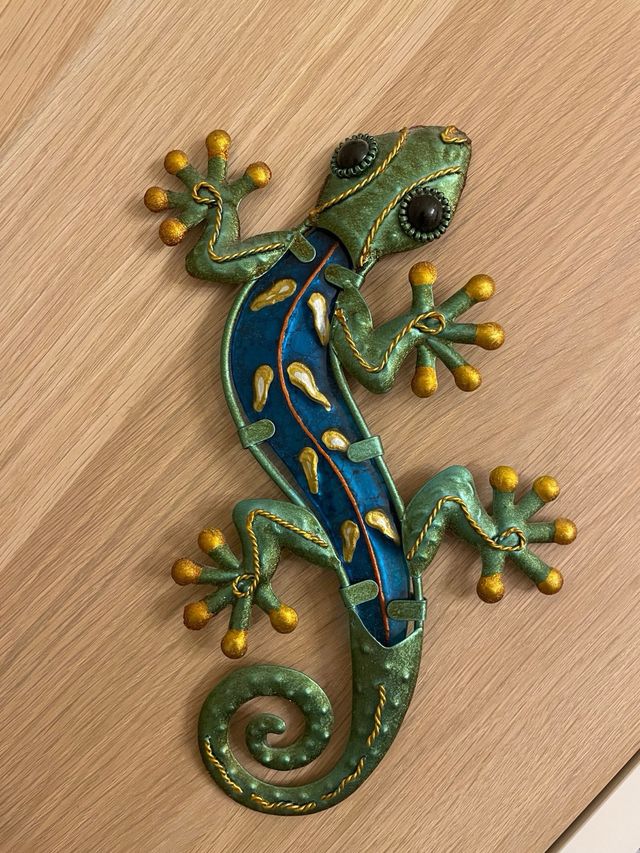 Decoración lagartijas metal azul y verde