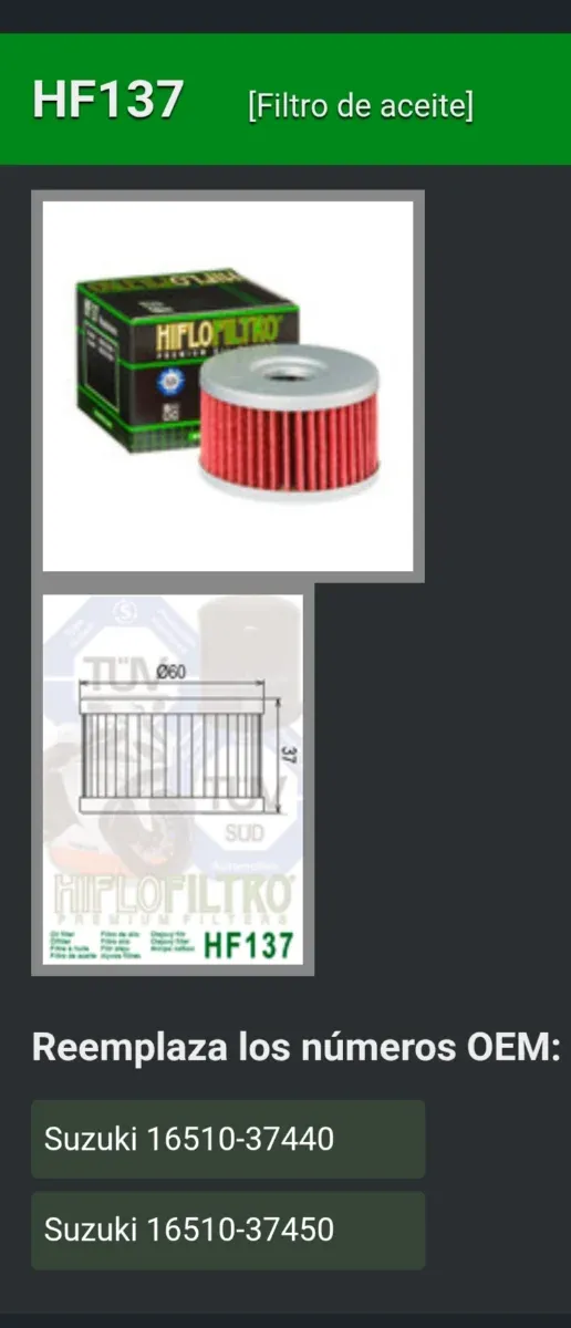 4 Filtros Aceite HF137 Suzuki