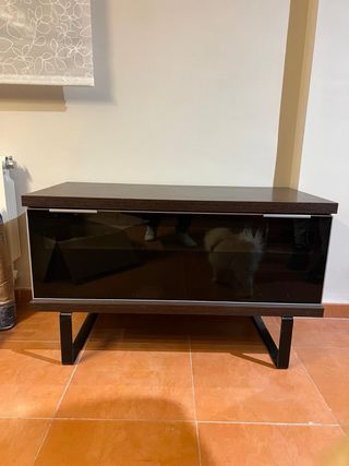 Conjunto comedor mesa cristal y madera
