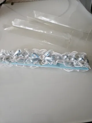 2 Ligas Novia Azul y Blanco Talla Única