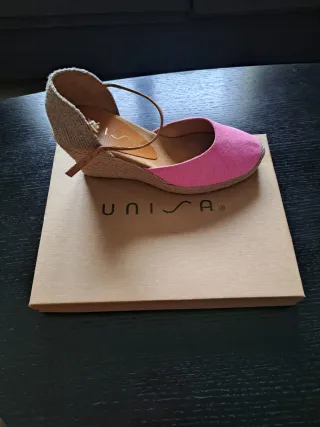 UNISA Sandalias Cuña Esparto Beige/Rosa