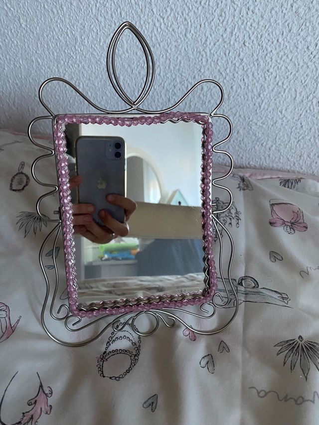 Espejo de mesa decorativo rosa