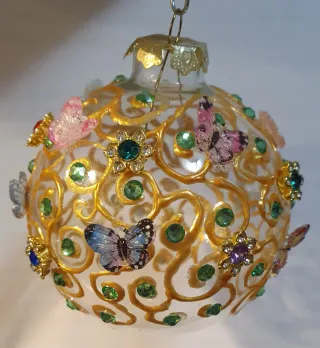 Palla di Natale Vetro cm 8 Decorata Farfalle