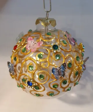 Palla di Natale Vetro cm 8 Decorata Farfalle