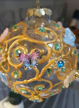 Palla di Natale Vetro cm 8 Decorata Farfalle