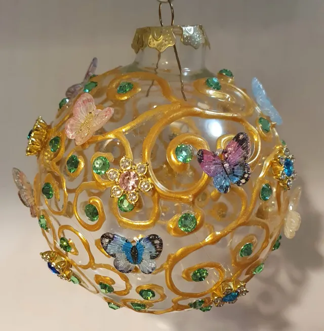 Palla di Natale Vetro cm 8 Decorata Farfalle