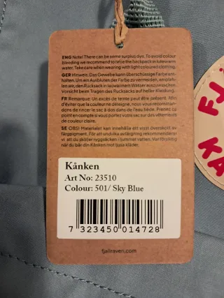 Mochila Fjällräven Kånken Sky Blye. Nueva sin uso.