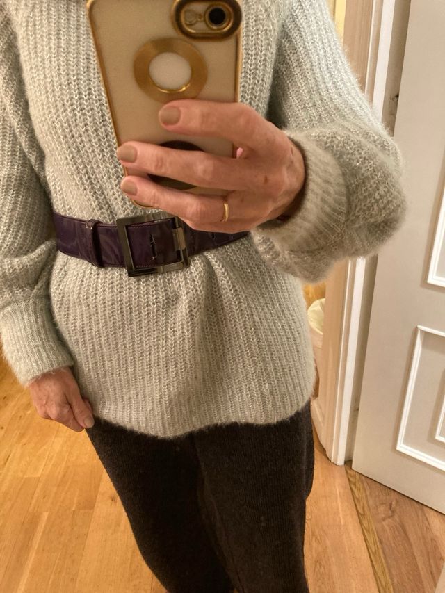 Cinturón Charol Zara Morado Hebilla Plateada T80