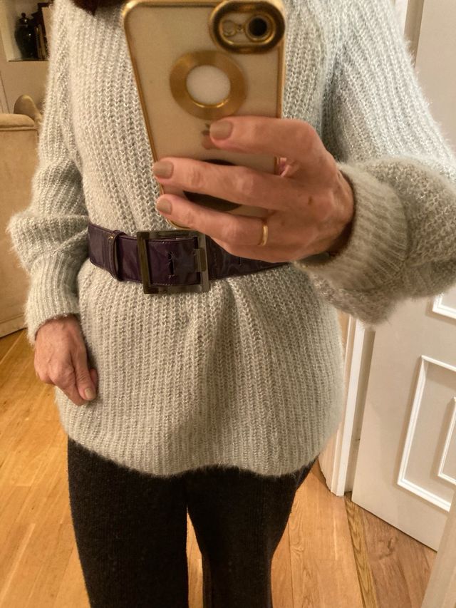 Cinturón Charol Zara Morado Hebilla Plateada T80