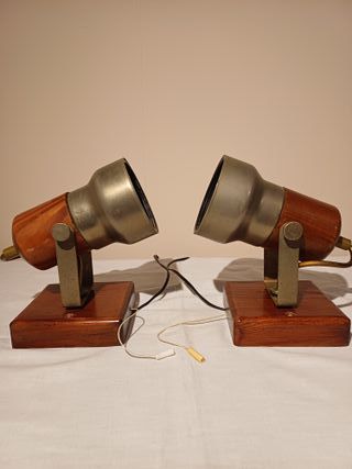 Coppia applique vintage legno e metallo