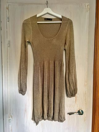 Vestido Lurex Dorado Zara Talla L