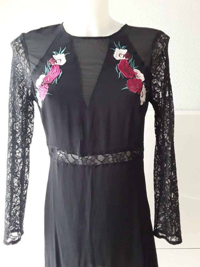 Vestido negro Even&Odd flores bordadas encaje