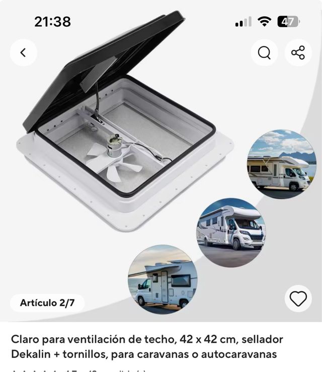 Escotilla ventilación techo 42x42cm caravana