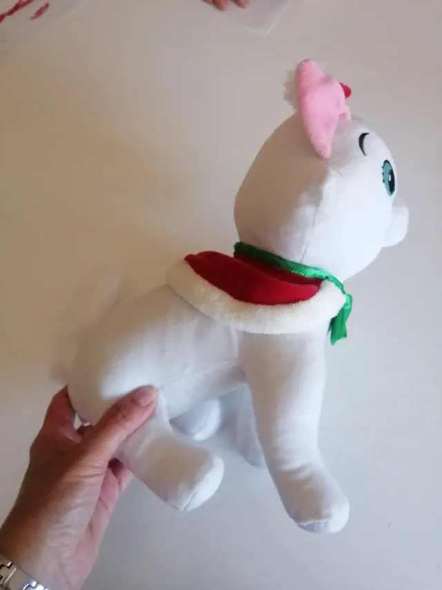 Peluche Gato Blanco con Lazo Rojo y Verde