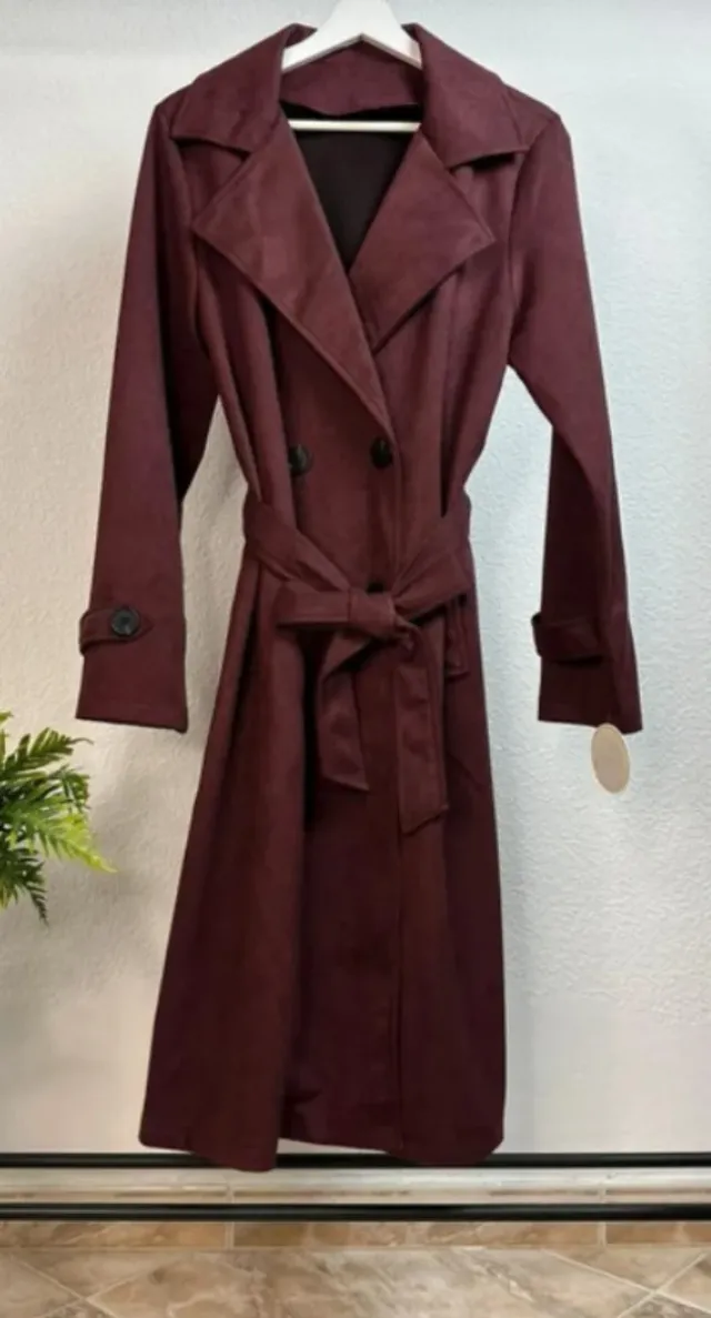 Gabardina larga antelina burdeos