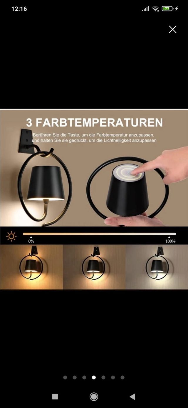 Lámpara pared recargable inalámbrica