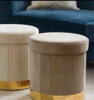Set 2 Pouf Velluto Tortora con Base Oro contenitor