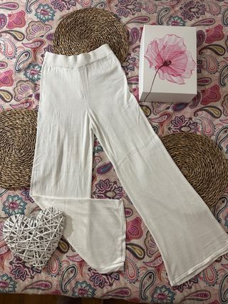 Pantalón de punto blanco talla única