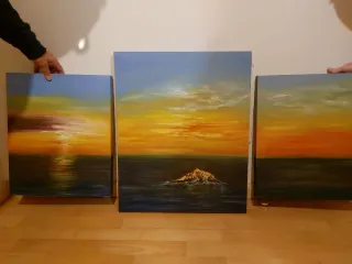 3 Quadri ad olio al tramonto nelle Rias Baixas