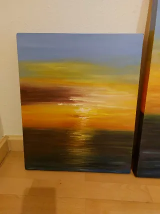 3 Quadri ad olio al tramonto nelle Rias Baixas