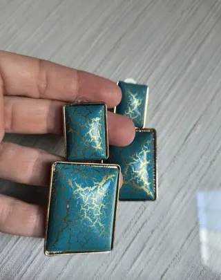 Pendientes Rectangulares Turquesa y Dorado