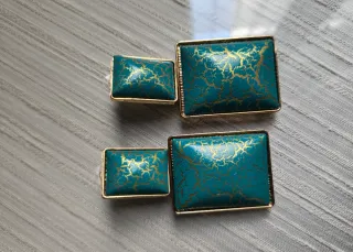 Pendientes Rectangulares Turquesa y Dorado