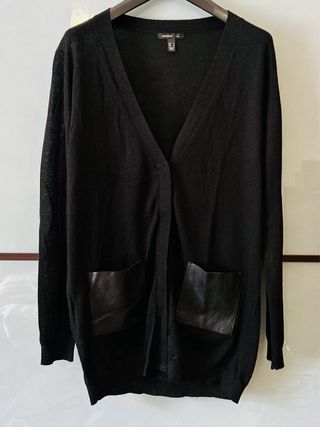 Cardigan Mango Suit XL nero con tasche in pelle