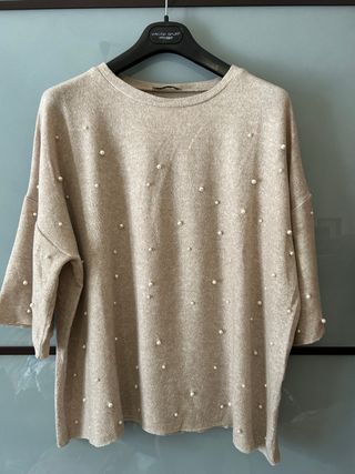 Maglione Zara Beige con Perle