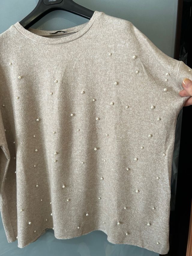 Maglione Zara Beige con Perle