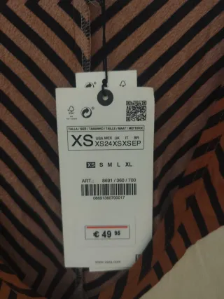 Vestido Zara XS Marrón y Blanco Geométrico