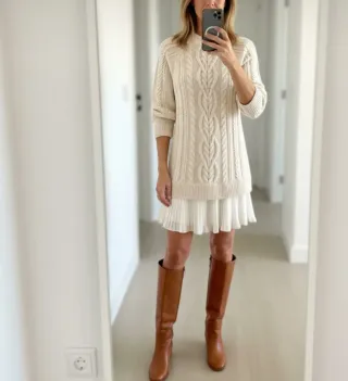 Vestido de punto rosa con falda plisada blanca