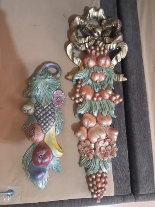 2 Figuras racimo y fruta escayola decorativa