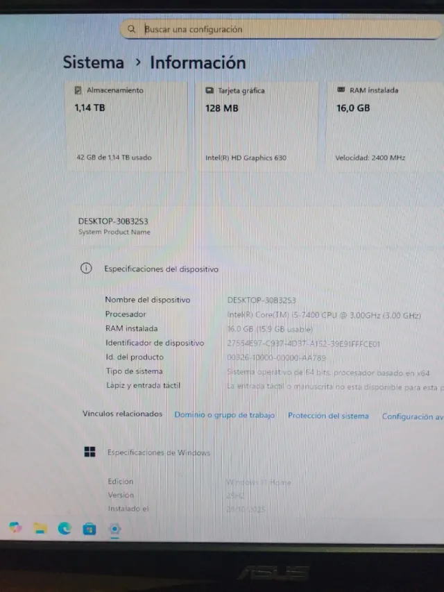 Ordenador Intel i5-7400 Windows 11