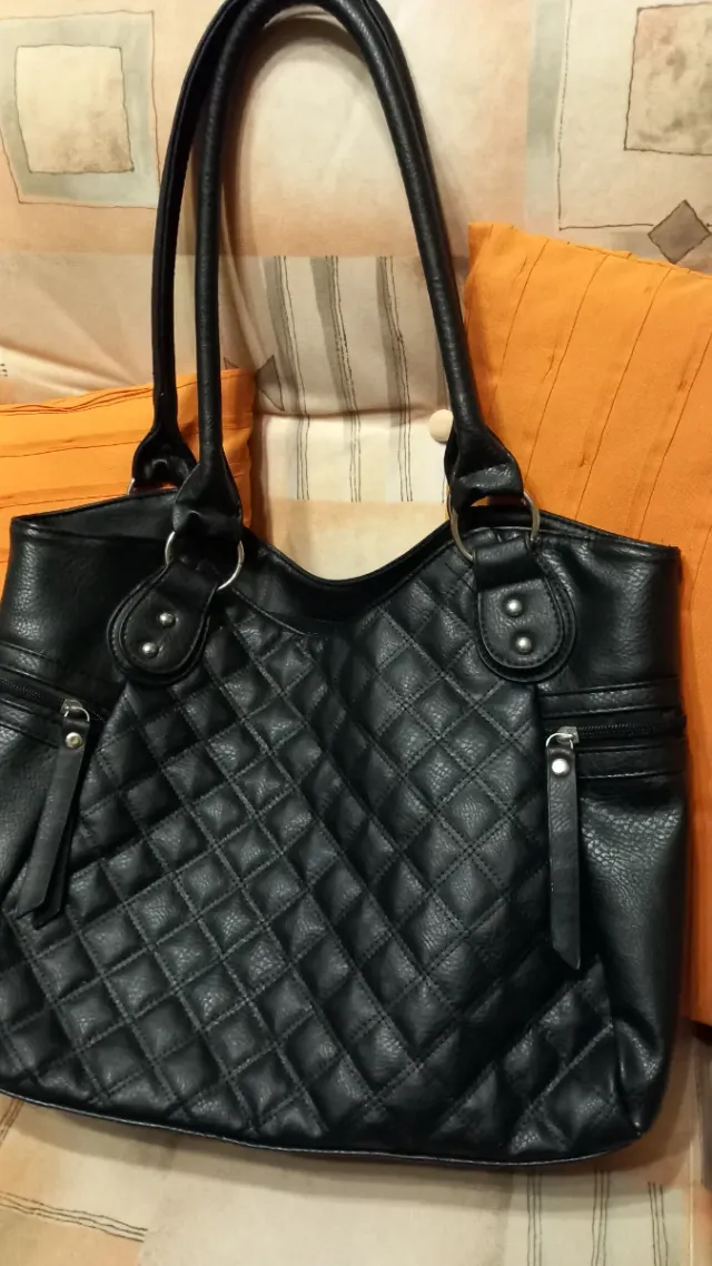 Borsa donna nera a spalla 5 tasche