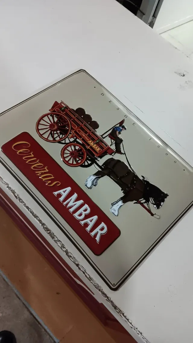 Cartel Cervezas Ambar con Carruaje y Caballo
