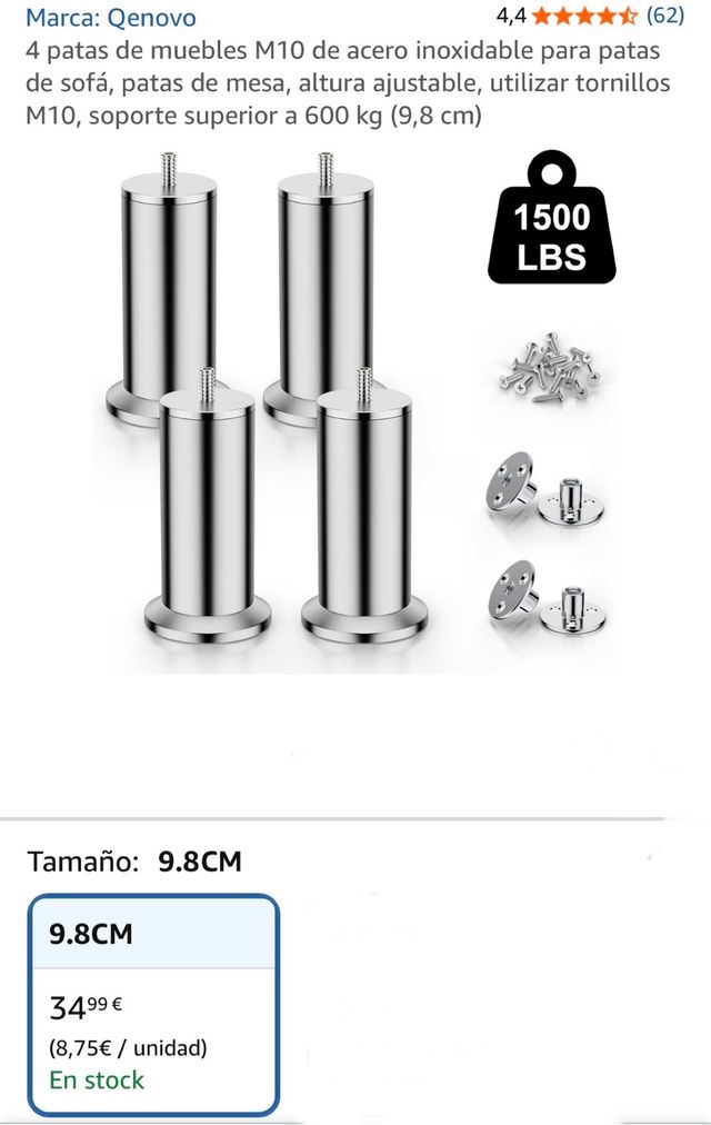 4 patas de acero inoxidable