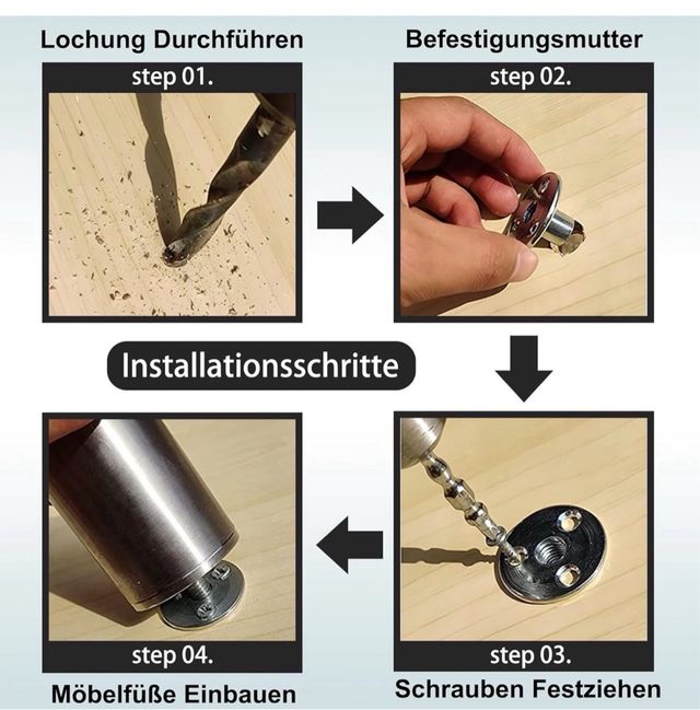 4 patas de acero inoxidable