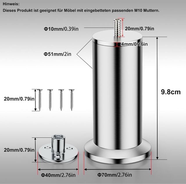 4 patas de acero inoxidable
