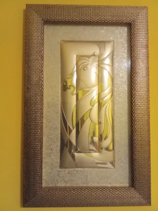 Quadro Cavallo Oro Argento Metallo Vetro .