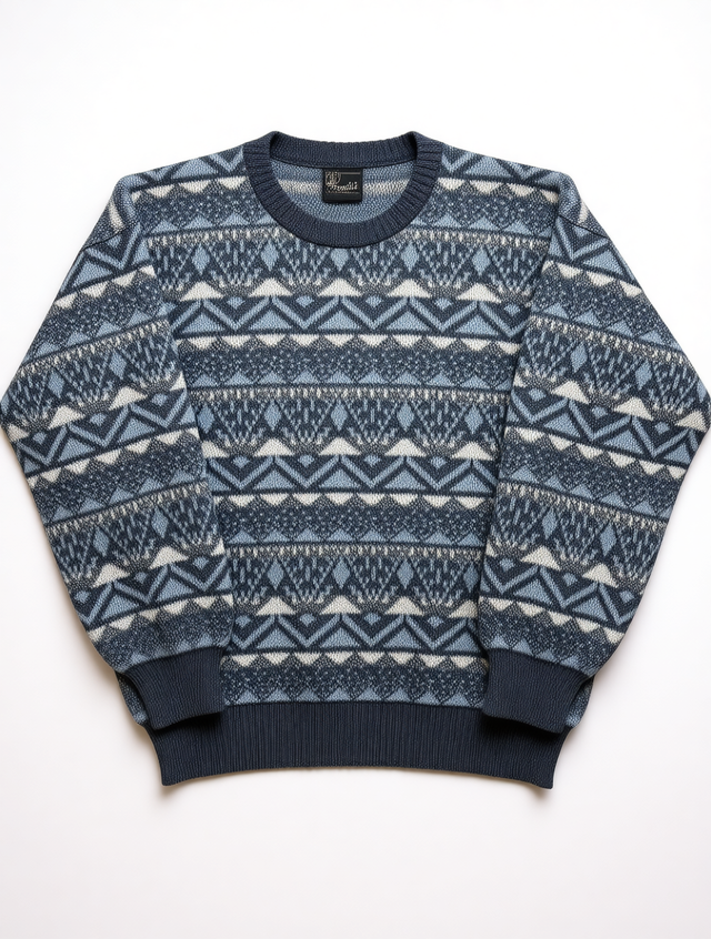 Jersey Vintage Diseño Geométrico Azul y Blanco Tal
