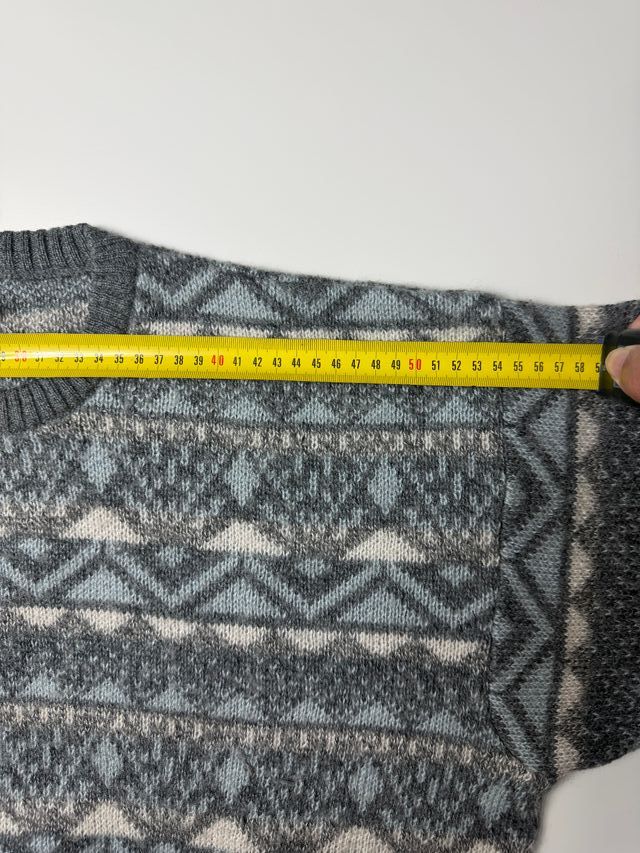 Jersey Vintage Diseño Geométrico Azul y Blanco Tal